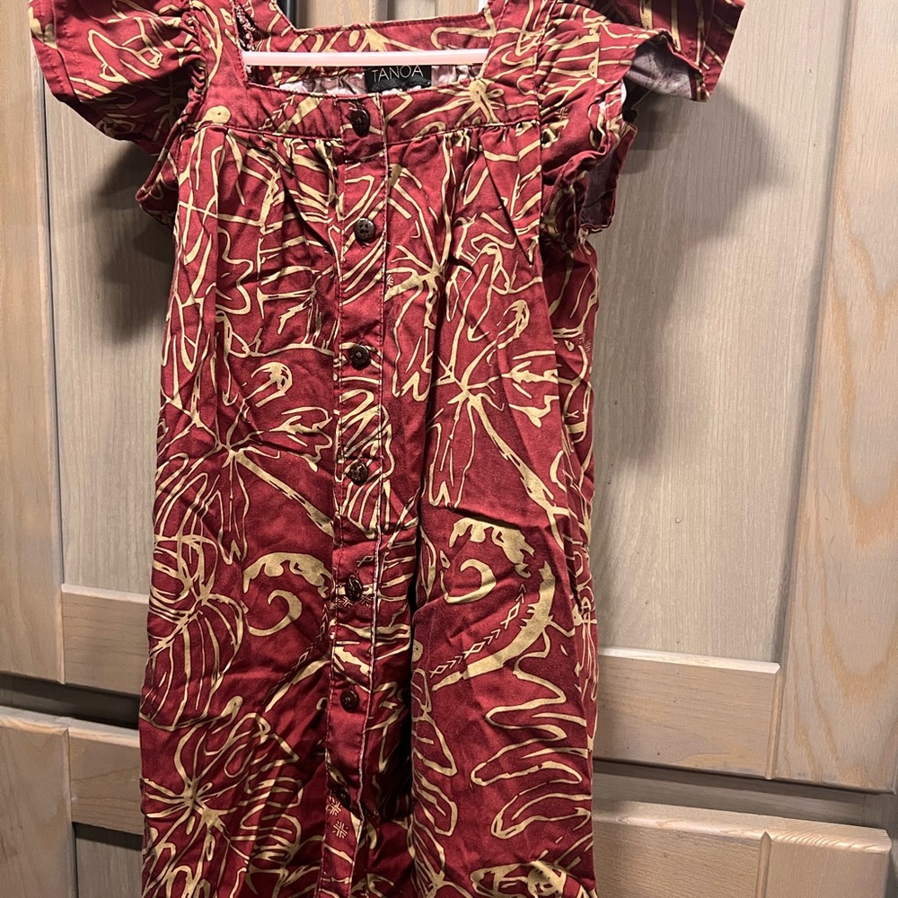 Tanoa Maroon Red and Gold Kids Casual Dress Size 6